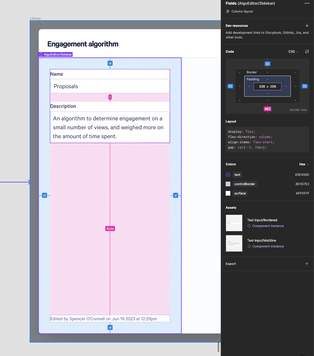 A screenshot from Figma, showing the layout settings that can be used with Stack to match the design