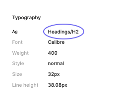 Text style circled within Figma's inspect panel